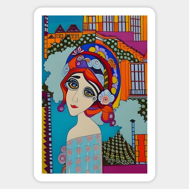 Woman with flowers in her hair Sticker by Colin-Bentham